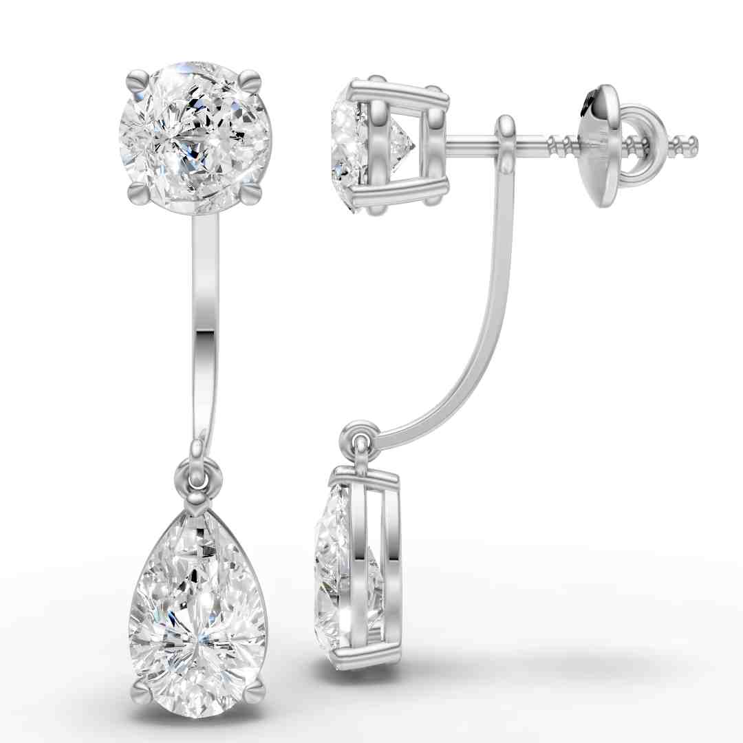 Round & Pear Diamond Drop Earrings